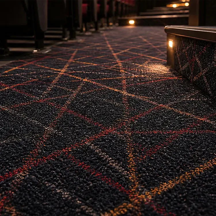 In che modo la moquette ignifuga in nylon a telaio largo può migliorare la sicurezza, il comfort e le prestazioni degli interni del cinema